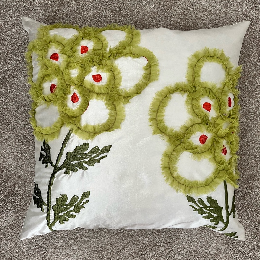 Floral Embellished 20" x 20" Pillow stuffed with Sterilized Waterfowl Feathers